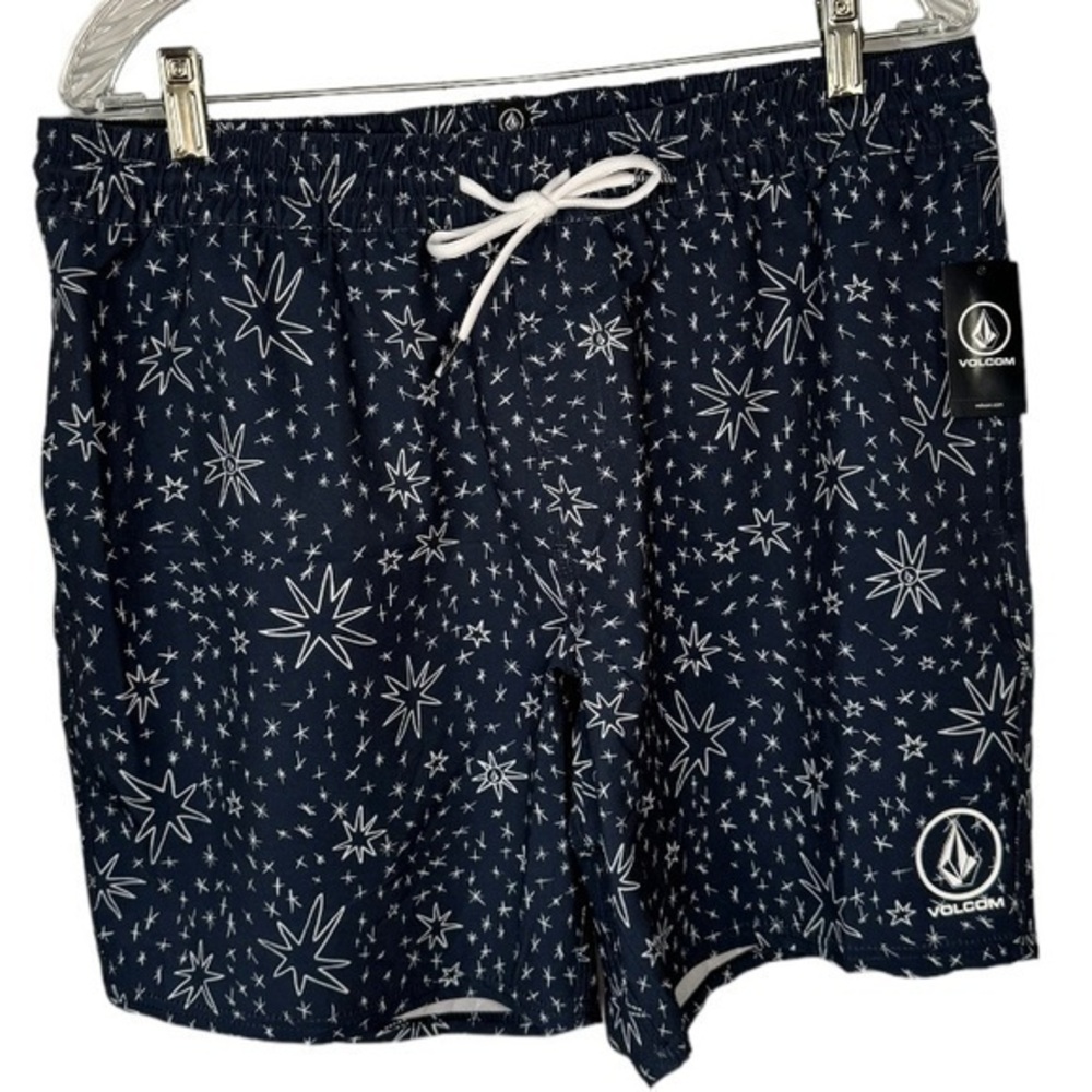 Volcom Manic Trunk 17 Men's Blue White Stars Swim Trunks Size Large NWT